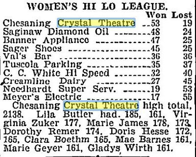 Crystal Theater - Mar 1946 Bowling Result (newer photo)
